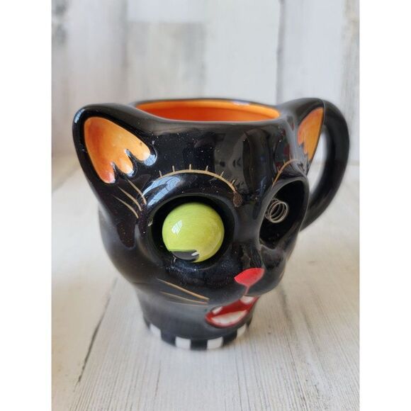Dept 56 34599 AS IS Black‎ cat mug google eyes Halloween home decor - Picture 2 of 7